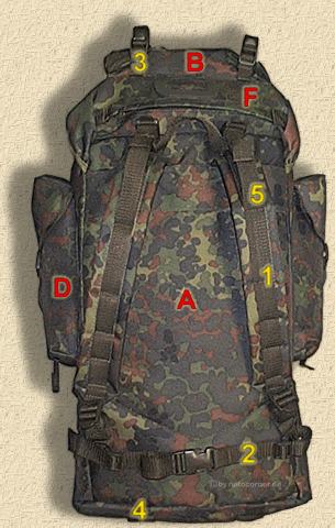 Flecktarnrucksack, Modell Bundeswehr mit verstärkter Gurtaufnahme